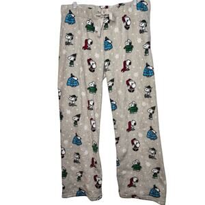 Peanuts Snoopy Winter Santa Cute Pajama PJ Pants Mens Size Large Soft Fuzzy